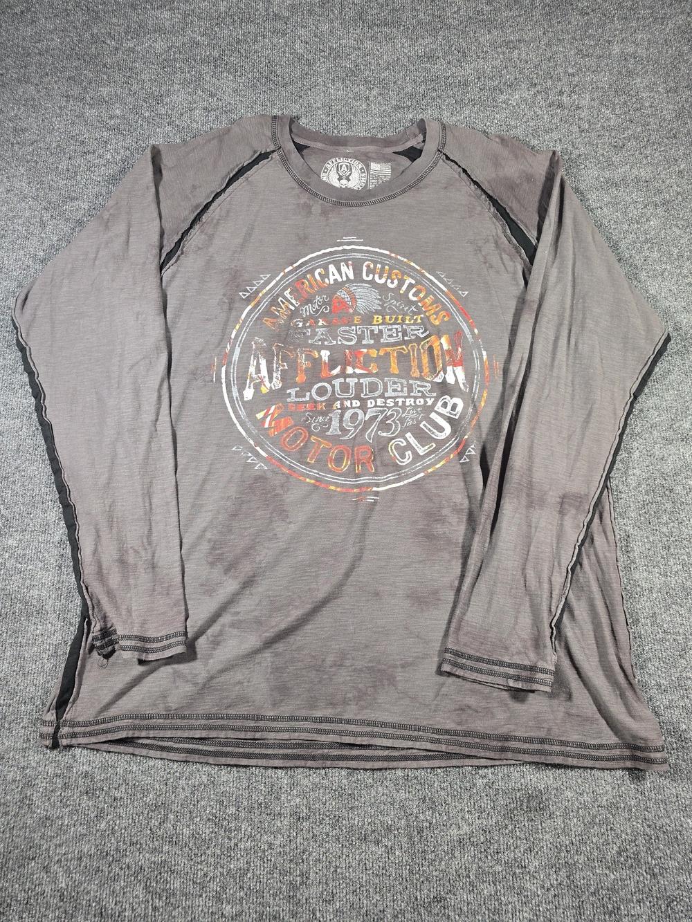 Affliction American Customs Motor Club Distressed Long Sleeve Shirt Men’s 3XL